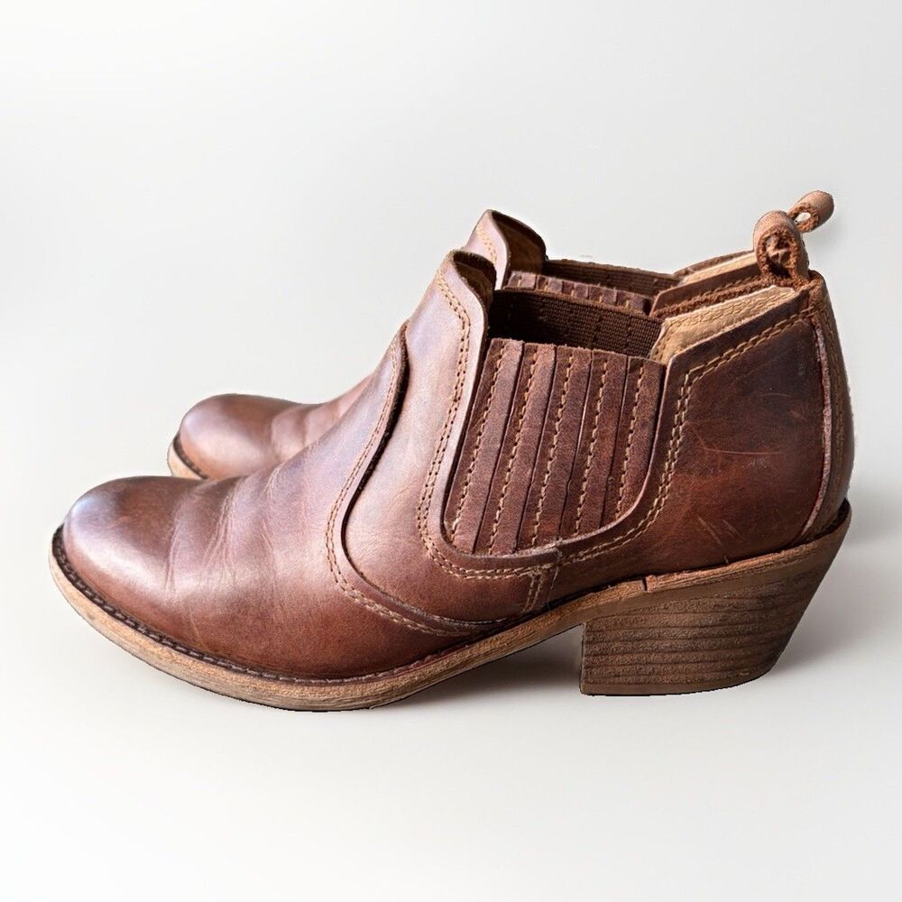 Sofft Womens 6.5 M Brown Leather Ankle Boots Western Chelsea Booties Block Heel